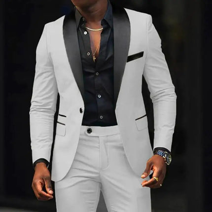 Men's New Fashion 2-Piece Suit Business Casual Slim Fit Single Button Blazer+Trousers Breathable Comfortable Side Slit Outfit