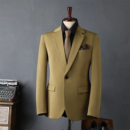 Man Suit Coat Simple Solid Color Single-breasted Male Outerwear Slim Simple Long Sleeve Versatile Wedding Office Men Blazer