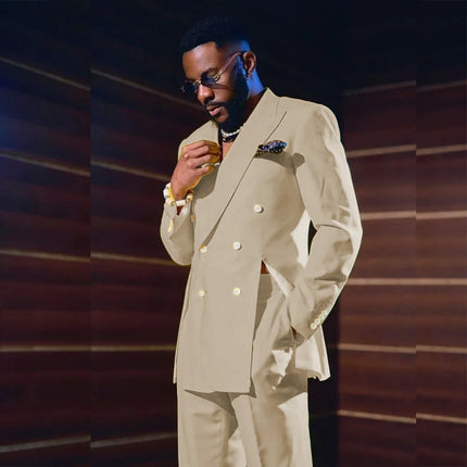 Fashion Yellow Men's Suits Special Style Double Breasted Peaked Lapel Luxury Blazer 2 Piece Jacket Pants Chic Blazer Customized