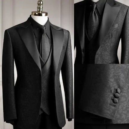 Modern Jacquard Men Suits 3 PCS Coat Vest Pants Groom Suit Business Blazer Peaked Lapel Wedding Prom Party Jacket Customized