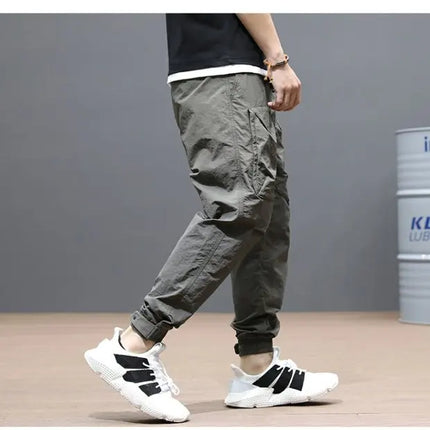 Spring Summer Harajuku Elastic Waist Quick Drying Stripe Casual Baggy Sport Running Work Trousers Man Casual Jogger Sweatpants