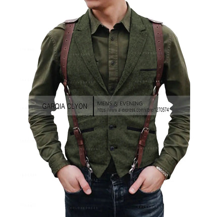 Lapel Neck  Herringbone Men's Suits Vest Single Breasted Slim Fit Men's Waistcoat For Busssiness Wedding