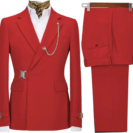 Men's 2 Piece Suit with Metal Clasp Slim Fit Suit Stylish Business Casual Tuxedo Suit