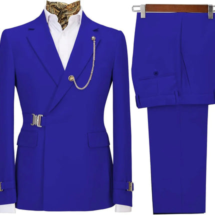 Men's 2 Piece Suit with Metal Clasp Slim Fit Suit Stylish Business Casual Tuxedo Suit