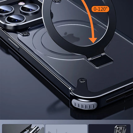 Aluminum Alloy Magnetic Stand Rimless Phone Case For iPhone 13 14 15 16 Pro Max Plus Metal Lens Shell  Frosted Matte Back Cover
