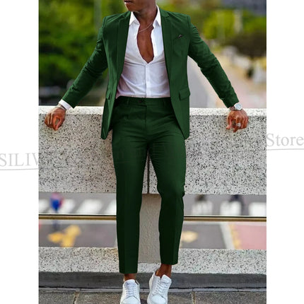 Orange Formal Men Suits For Wedding Prom Notch Lapel Blazer Custom Made Fashion Tuxedos Two-Piece Jacket+Pants Trajes De Hombre