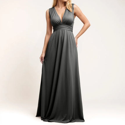 Multiple-Way Women Maxi Dress For Wedding Deep V-Neck Sexy High Waist Evening Party Dress Flowy Ruched A-Line Cocktail Dress
