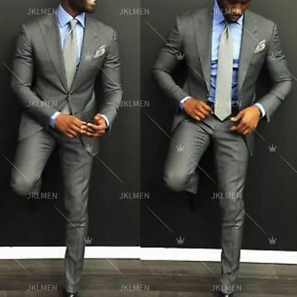 2 Pieces Business Men's Suit for Wedding Party Tuxedos Slim Fit Peak Lapel Custom Made  Male(Jacket+Pants)