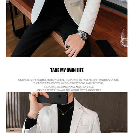 Men Casual Black White Suit Leather Jacket /Men Solid Color Business Suit Collar PU Blazers Dress Coat Fashion /New Men Clothing