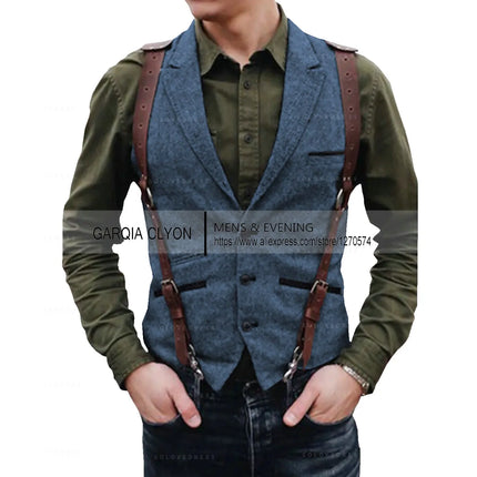 Lapel Neck  Herringbone Men's Suits Vest Single Breasted Slim Fit Men's Waistcoat For Busssiness Wedding