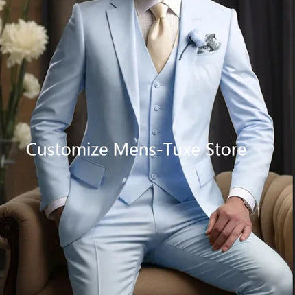 Elegant Wedding Men's Suits  Blazer Slim Fit 3 Pcs Jacket Pants Vest Luxury Costume Homme Formal Party Male Clothing
