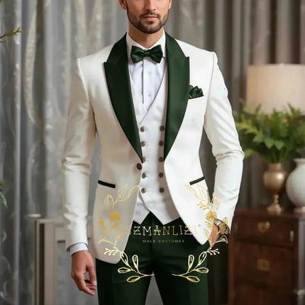 New Men Suit Sets Formal Banquet Luxury Ivory Blazer Vest Burgundy Pants Outfits Wedding Grooms Custom Fashion Slim Fit Costumes