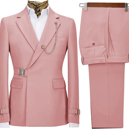 Men's 2 Piece Suit with Metal Clasp Slim Fit Suit Stylish Business Casual Tuxedo Suit
