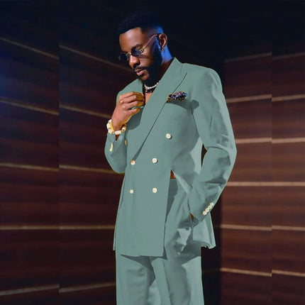 Fashion Yellow Men's Suits Special Style Double Breasted Peaked Lapel Luxury Blazer 2 Piece Jacket Pants Chic Blazer Customized
