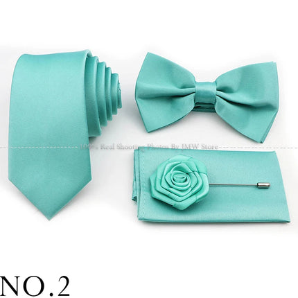 Hot Sale Purple Pink Sage Green Tie Set Polyester Necktie Bowtie Cufflink Brooch For Groom Suit Wedding Cravat Shirt Accessory