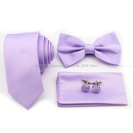Hot Sale Purple Pink Sage Green Tie Set Polyester Necktie Bowtie Cufflink Brooch For Groom Suit Wedding Cravat Shirt Accessory