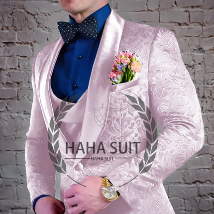 Men's Suit Jacquard Wedding Groom Suits Best Man Dinner Engagement Tuxedo Tailored Clothing