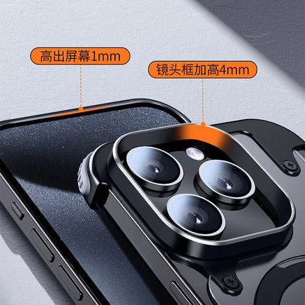 Aluminum Alloy Magnetic Stand Rimless Phone Case For iPhone 13 14 15 16 Pro Max Plus Metal Lens Shell  Frosted Matte Back Cover