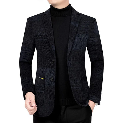 Man Suit Coat Fashion Striped Pocket Long Sleeve Male Outerwear Turn Down Collar Single-breasted Business Men Blazer
