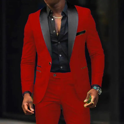 Men's New Fashion 2-Piece Suit Business Casual Slim Fit Single Button Blazer+Trousers Breathable Comfortable Side Slit Outfit