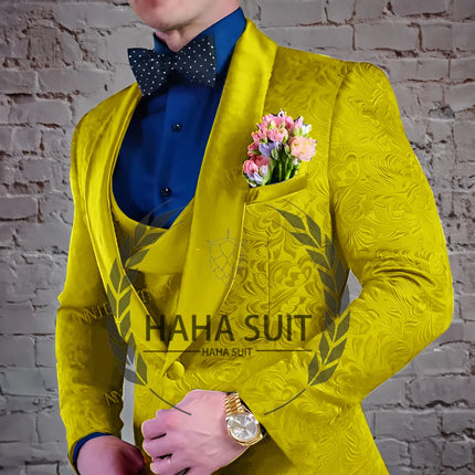 Men's Suit Jacquard Wedding Groom Suits Best Man Dinner Engagement Tuxedo Tailored Clothing