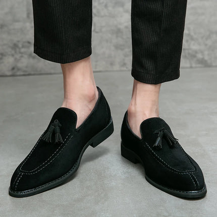 New British Designer Suede LeatherTassel Casual Shoes for Men Purple Blue Brown Moccasins Wedding Prom Homecoming Party Footwear