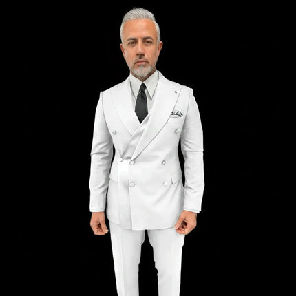 Black Men's Suit 2 Piece Double Breasted Jacket Pants Formal Wedding Groom Tuxedo Peaked Lapel Blazer Customized Men's Suit