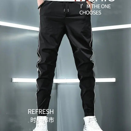 Spring Summer Harajuku Elastic Waist Quick Drying Stripe Casual Baggy Sport Running Work Trousers Man Casual Jogger Sweatpants