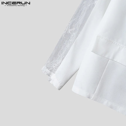 Fashion Casual Style Tops INCERUN New Mens Perspective Lace Splicing Design Suit Coats Male Solid Long Sleeved Blazer S-5XL 2025