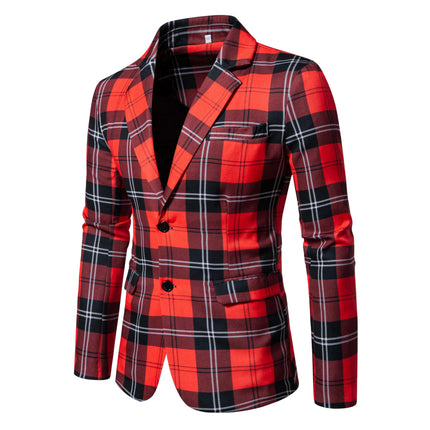 Men's red striped long-sleeved suit jacket with two buttons, fashionable and casual, comfortable and breathable