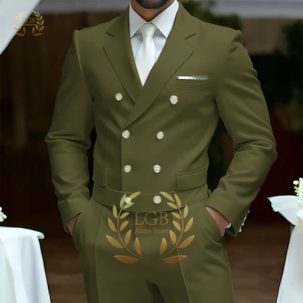 Men's 2-Piece Formal Suit, Double-Breasted Exquisite Buttons, Suit + Trousers, High-End Ceremonies Use
