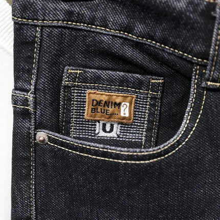 New Embroidery Fashion Straight Jeans Men Stretch Black Blue Slim Fit Pants Comfortable Business Denim Trousers
