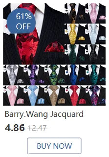 Barry.Wang Solid Silk Mens Tie Hankerchief Cufflinks Brooch Set Jacquard Plain Necktie Corsage For Male Wedding Party Events