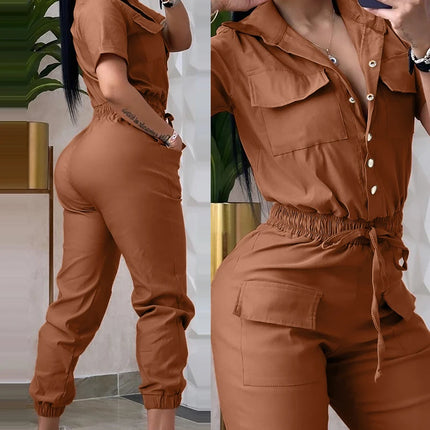 Women's Casual High Waist Cargo Jumpsuits Female Clothes Temperament Commuting New Fashion Women Tapered Pants Long Jumpsuits