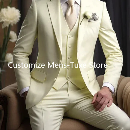 Elegant Wedding Men's Suits  Blazer Slim Fit 3 Pcs Jacket Pants Vest Luxury Costume Homme Formal Party Male Clothing