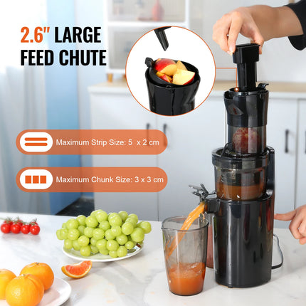 VEVOR Masticating Juicer Cold Press Juicer Machine 2.6" Large Feed Chute Slow Juicer Juice Extractor Maker with High Juice Yield