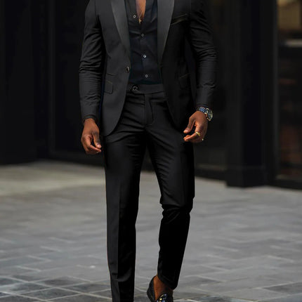 Men's New Fashion 2-Piece Suit Business Casual Slim Fit Single Button Blazer+Trousers Breathable Comfortable Side Slit Outfit