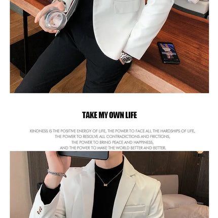 Men Casual Black White Suit Leather Jacket /Men Solid Color Business Suit Collar PU Blazers Dress Coat Fashion /New Men Clothing