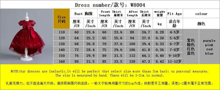 New Purple Girls' 3-12 Year Old Round Neck Trail Party Dress   Sequin Bubble Sleeves Princess Dress Suitable for Kid