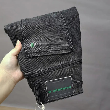 New High Quality Korean Luxury Slim Fit Denim Jeans with Letter Printed Design for Men Washed Streetwear Casual Cotton Trousers