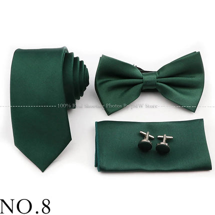 Hot Sale Purple Pink Sage Green Tie Set Polyester Necktie Bowtie Cufflink Brooch For Groom Suit Wedding Cravat Shirt Accessory