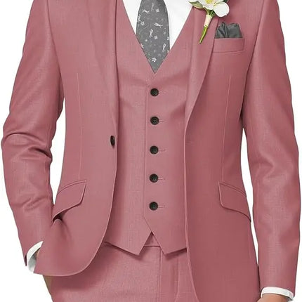 Men's 3-Piece Suit Slim Fit Business Wedding Groomsmen Prom Suits One Button Blazer Jacket Vest Trousers Tuxedo Set