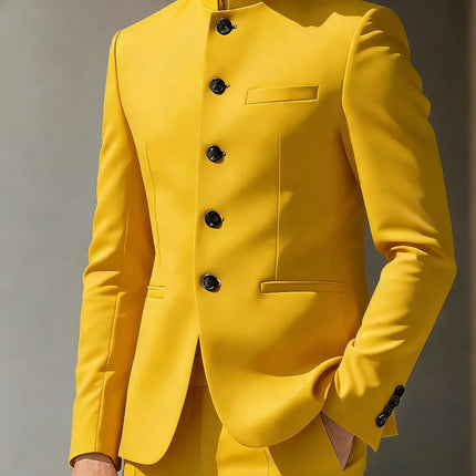Chinese Men Suits Business Suits With Stand Collar Slim Fit 2 Pcs Blazer Pants Set Formal Wedding Office Outfit Tailored Outfit