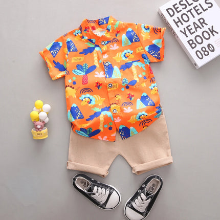 2 PCS Baby Clothing Infant Summer Fashion Cartoon Full Print Pineapple Animal Cartoon Shirt Shorts Set