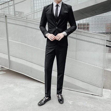 Suit (Blazer+vest+pants) Fashionable and Formal Outdoor Gentleman Solid Color Men's Business Wedding Host Gentle Three-piece Set