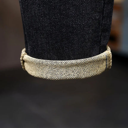 New Embroidery Fashion Straight Jeans Men Stretch Black Blue Slim Fit Pants Comfortable Business Denim Trousers