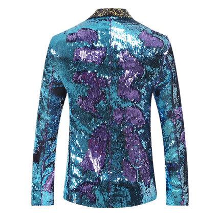 Men's Suit Jacket Shiny Sequins Shawl Collar Suit Cosplay Men Wedding Groom Singer Dance Glitter Suit Jacket Dj Club Stage Gown