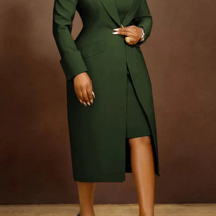 CM.YAYA Women's Set Full Sleeve Long Blazer Coat+ Long Dress Suit 2025 Winter Streetwear Two 2 Piece Set Africa OL Work Outfits