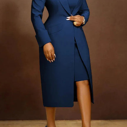 CM.YAYA Women's Set Full Sleeve Long Blazer Coat+ Long Dress Suit 2025 Winter Streetwear Two 2 Piece Set Africa OL Work Outfits