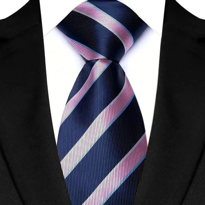 Luxury 8CM Mens Necktie Pink Color Solid Stripes Paisley Ties For Man Groom Jacquard Woven Neck Tie For Business Wedding Party